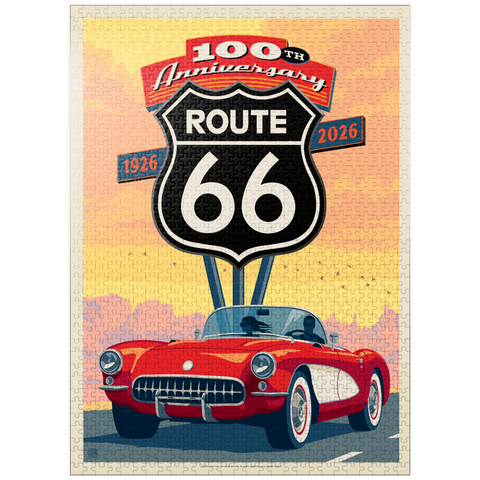 puzzleplate 100th Anniversary Of Route 66 - Classic Red Corvette 1000 Jigsaw Puzzle