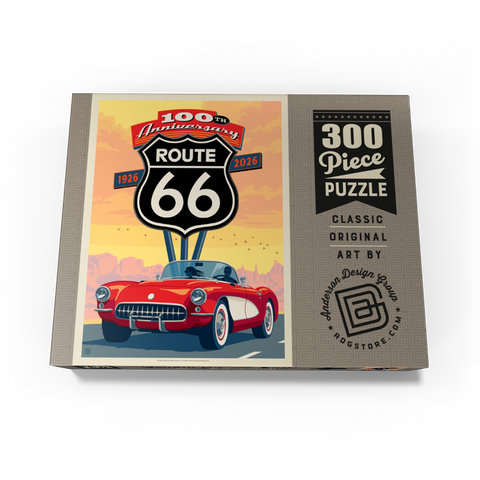 100th Anniversary Of Route 66 - Classic Red Corvette 300 Jigsaw Puzzle box view3