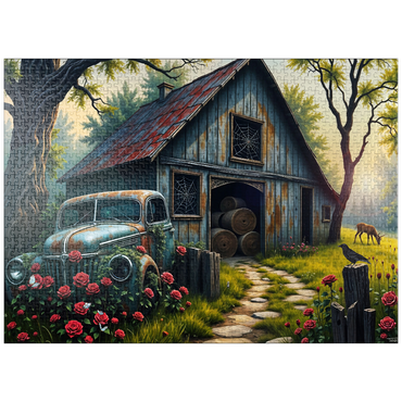 puzzleplate Rustic Barn Vintage Truck Meadow Landscape 1000 Jigsaw Puzzle