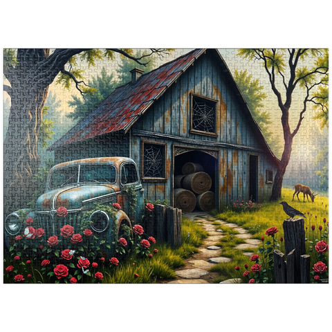 puzzleplate Rustic Barn Vintage Truck Meadow Landscape 1000 Jigsaw Puzzle