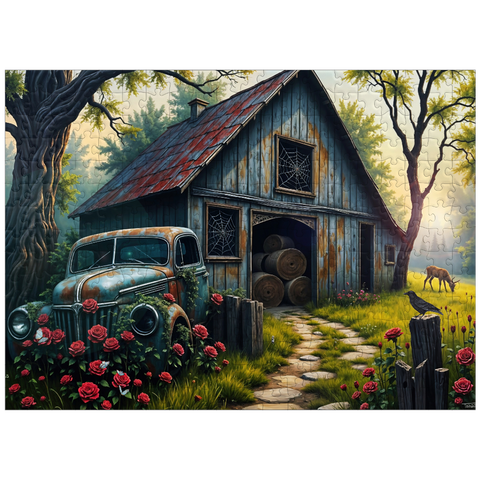 puzzleplate Rustic Barn Vintage Truck Meadow Landscape 300 Jigsaw Puzzle