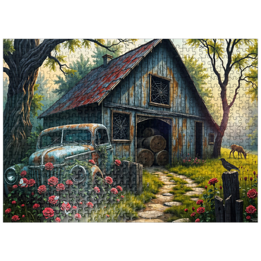 puzzleplate Rustic Barn Vintage Truck Meadow Landscape 500 Jigsaw Puzzle