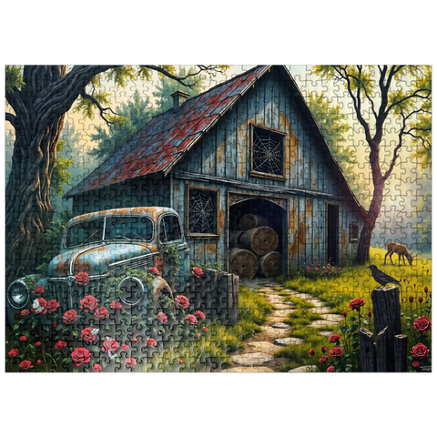 puzzleplate Rustic Barn Vintage Truck Meadow Landscape 500 Jigsaw Puzzle