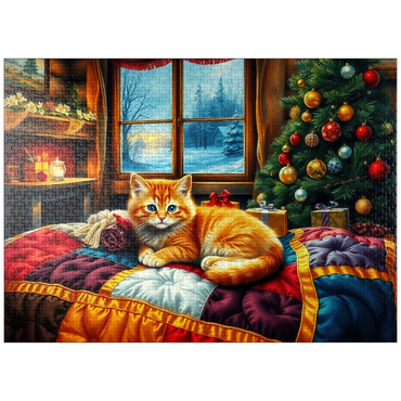 puzzleplate Cozy Christmas Cabin Kitten Winter Window View 1000 Jigsaw Puzzle