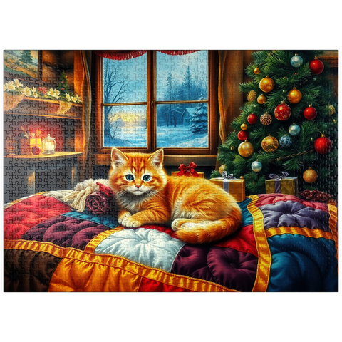 puzzleplate Cozy Christmas Cabin Kitten Winter Window View 1000 Jigsaw Puzzle