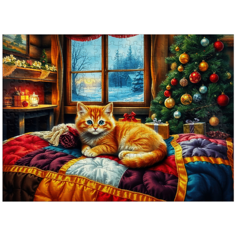 puzzleplate Cozy Christmas Cabin Kitten Winter Window View 300 Jigsaw Puzzle
