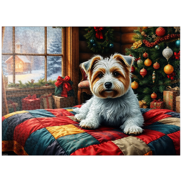 puzzleplate Cozy Christmas Cabin Puppy Portrait 1000 Jigsaw Puzzle