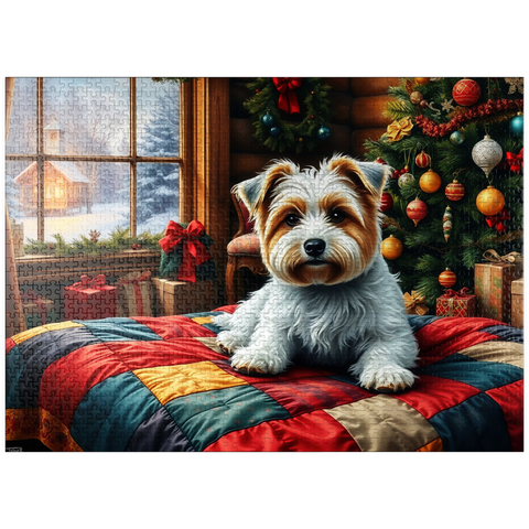 puzzleplate Cozy Christmas Cabin Puppy Portrait 1000 Jigsaw Puzzle
