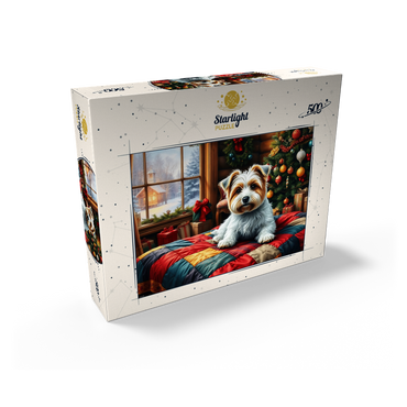 Cozy Christmas Cabin Puppy Portrait 500 Jigsaw Puzzle box view2