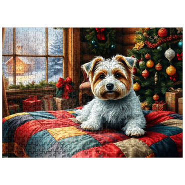 puzzleplate Cozy Christmas Cabin Puppy Portrait 500 Jigsaw Puzzle
