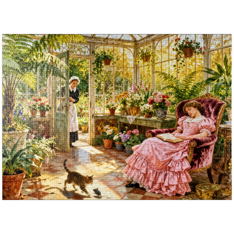 puzzleplate Sunlit Victorian Greenhouse Reading Nook 1000 Jigsaw Puzzle