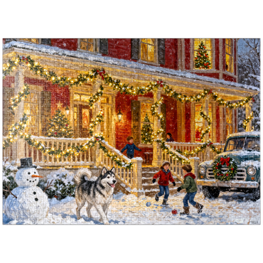 puzzleplate Cozy Christmas Farmhouse Porch Lights 1000 Jigsaw Puzzle