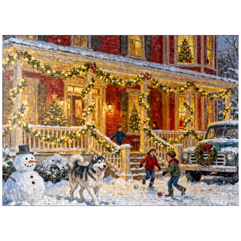 puzzleplate Cozy Christmas Farmhouse Porch Lights 1000 Jigsaw Puzzle