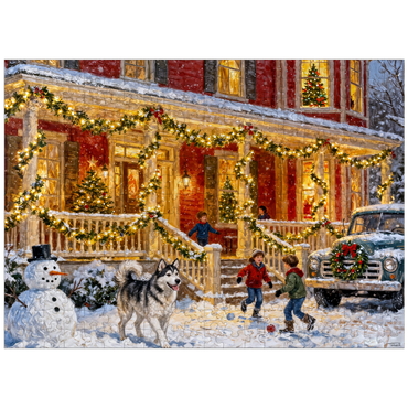 puzzleplate Cozy Christmas Farmhouse Porch Lights 300 Jigsaw Puzzle