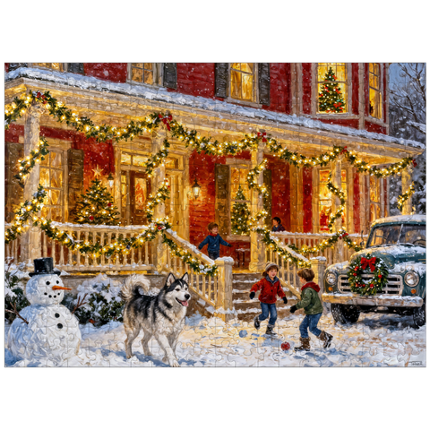 puzzleplate Cozy Christmas Farmhouse Porch Lights 300 Jigsaw Puzzle