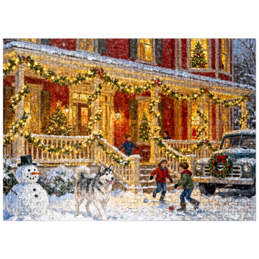 puzzleplate Cozy Christmas Farmhouse Porch Lights 500 Jigsaw Puzzle