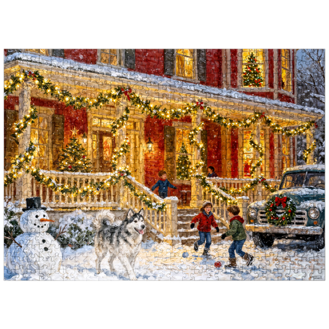 puzzleplate Cozy Christmas Farmhouse Porch Lights 500 Jigsaw Puzzle