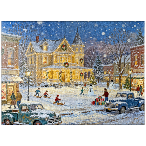puzzleplate Snowy Victorian Christmas Town Square House 1000 Jigsaw Puzzle