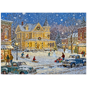 puzzleplate Snowy Victorian Christmas Town Square House 300 Jigsaw Puzzle