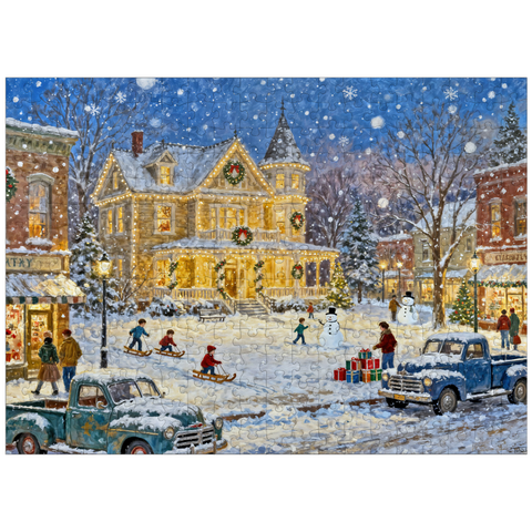 puzzleplate Snowy Victorian Christmas Town Square House 300 Jigsaw Puzzle