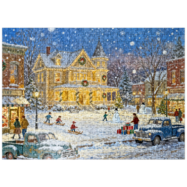 puzzleplate Snowy Victorian Christmas Town Square House 500 Jigsaw Puzzle