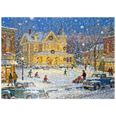 puzzleplate Snowy Victorian Christmas Town Square House 500 Jigsaw Puzzle