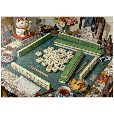 puzzleplate Mahjong Table Still Life With Lucky Cat 1000 Jigsaw Puzzle