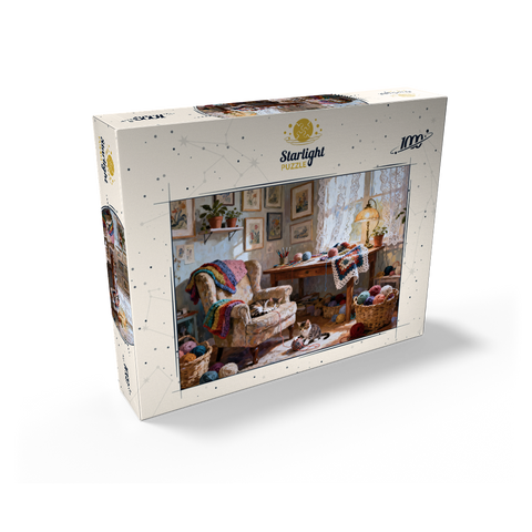 Sunlit Knitting Room Cats by Window 1000 Jigsaw Puzzle box view2