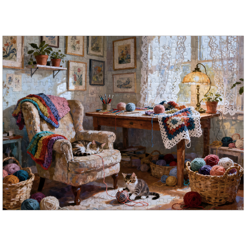 puzzleplate Sunlit Knitting Room Cats by Window 300 Jigsaw Puzzle