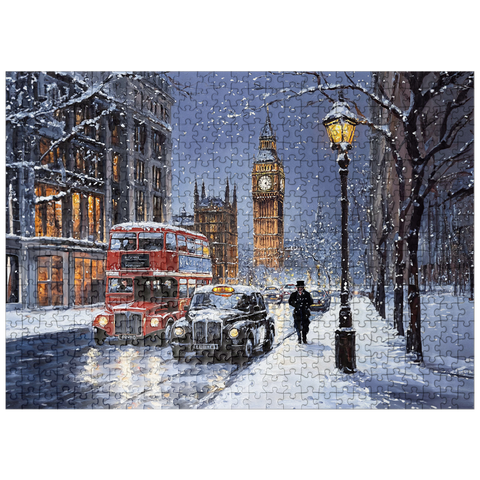puzzleplate Big Ben London Snowy Night Street Scene 500 Jigsaw Puzzle