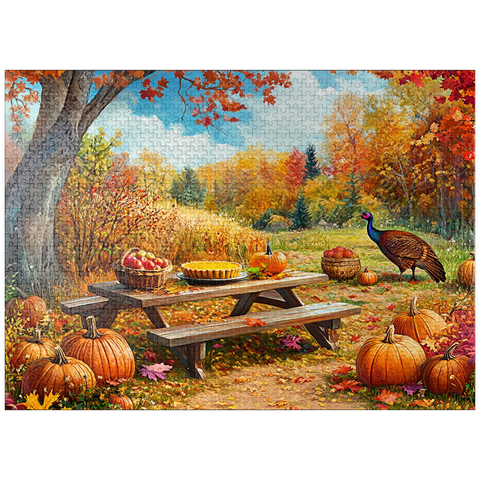 puzzleplate Autumn Harvest Picnic Table with Pumpkins 1000 Jigsaw Puzzle