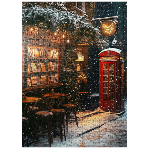 puzzleplate London Red Telephone Booth Snowy Christmas Street 500 Jigsaw Puzzle