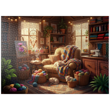 puzzleplate Cozy Craft Room Cats and Yarn 1000 Jigsaw Puzzle
