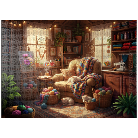 puzzleplate Cozy Craft Room Cats and Yarn 1000 Jigsaw Puzzle