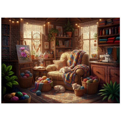 puzzleplate Cozy Craft Room Cats and Yarn 300 Jigsaw Puzzle