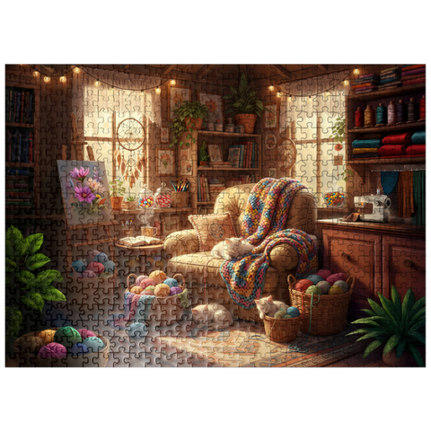 puzzleplate Cozy Craft Room Cats and Yarn 500 Jigsaw Puzzle