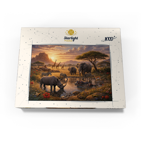 African Savanna Waterhole Sunset Wildlife 1000 Jigsaw Puzzle box view3