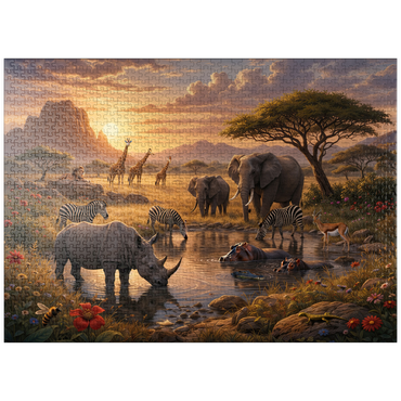 puzzleplate African Savanna Waterhole Sunset Wildlife 1000 Jigsaw Puzzle