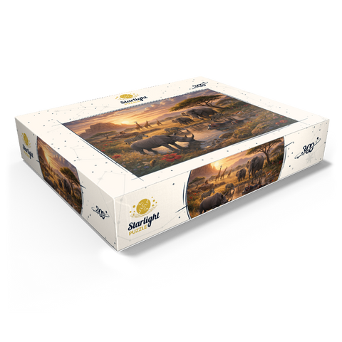 African Savanna Waterhole Sunset Wildlife 300 Jigsaw Puzzle box view1