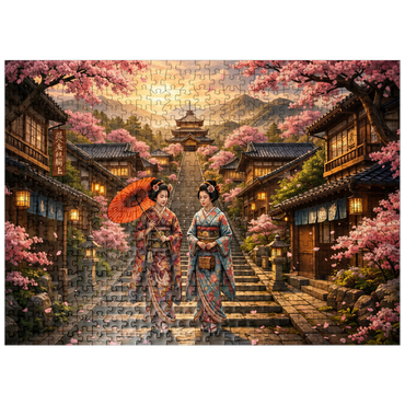 puzzleplate Kyoto Pagoda Street Cherry Blossoms 500 Jigsaw Puzzle