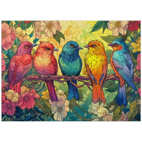 puzzleplate Colorful Songbirds on Floral Branches 300 Jigsaw Puzzle