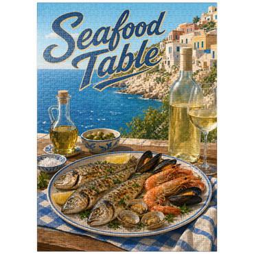 puzzleplate Amalfi Coast Seafood Table by the Sea 1000 Jigsaw Puzzle