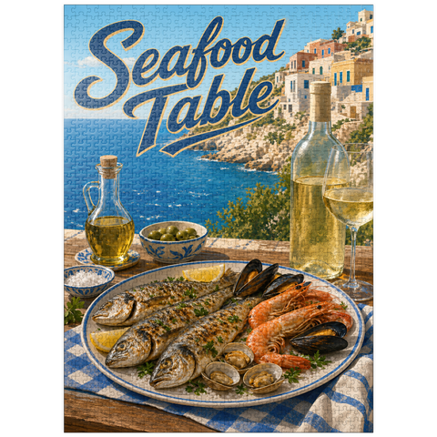 puzzleplate Amalfi Coast Seafood Table by the Sea 1000 Jigsaw Puzzle