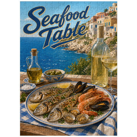 puzzleplate Amalfi Coast Seafood Table by the Sea 300 Jigsaw Puzzle