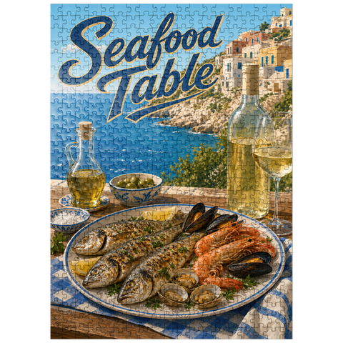 puzzleplate Amalfi Coast Seafood Table by the Sea 500 Jigsaw Puzzle