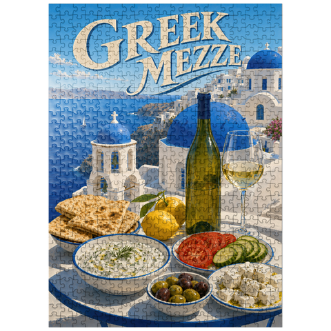 puzzleplate Santorini Greek Mezze Coastal Feast 500 Jigsaw Puzzle