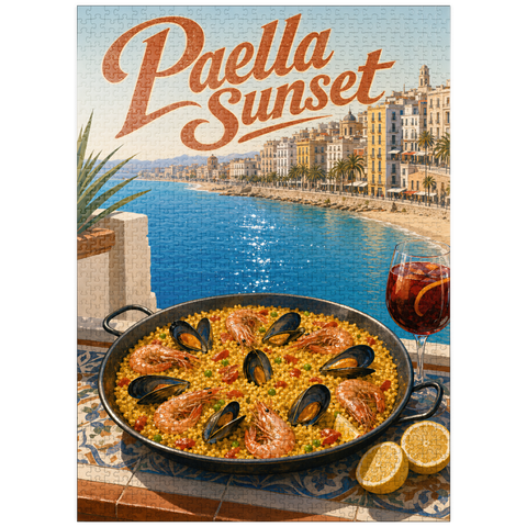 puzzleplate Spanish Mediterranean Coast Paella Sunset Scene 1000 Jigsaw Puzzle