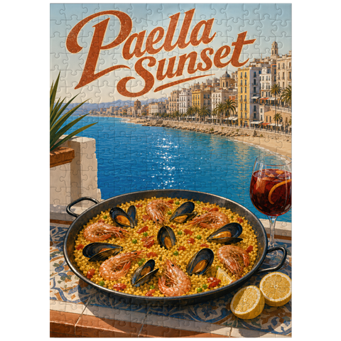 puzzleplate Spanish Mediterranean Coast Paella Sunset Scene 300 Jigsaw Puzzle