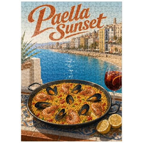 puzzleplate Spanish Mediterranean Coast Paella Sunset Scene 500 Jigsaw Puzzle