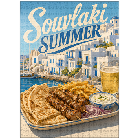 puzzleplate Greek Island Waterfront Souvlaki Summer Feast 1000 Jigsaw Puzzle